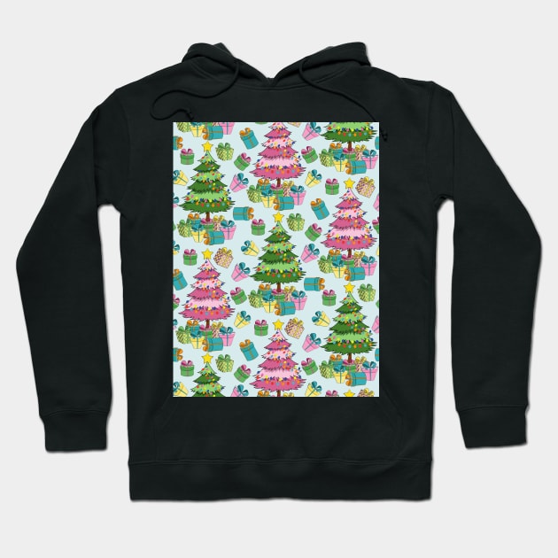 Christmas Trees And Gifts Pattern Hoodie by Designoholic